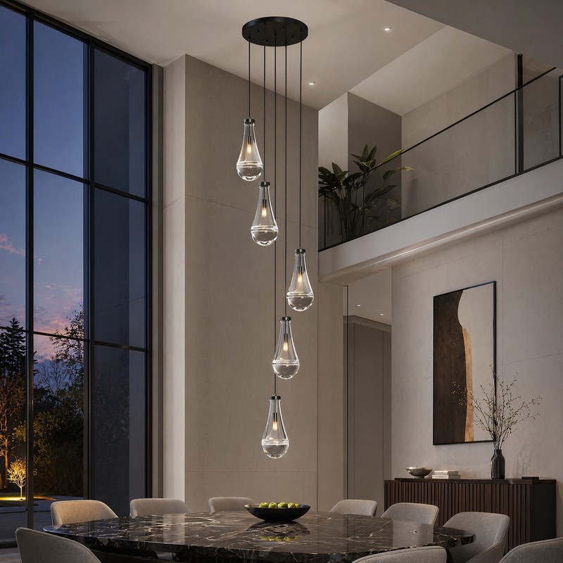 5-Light Raindrop Pendant LED Light Chandelier Kitchen Living Room Black Fixture gallery