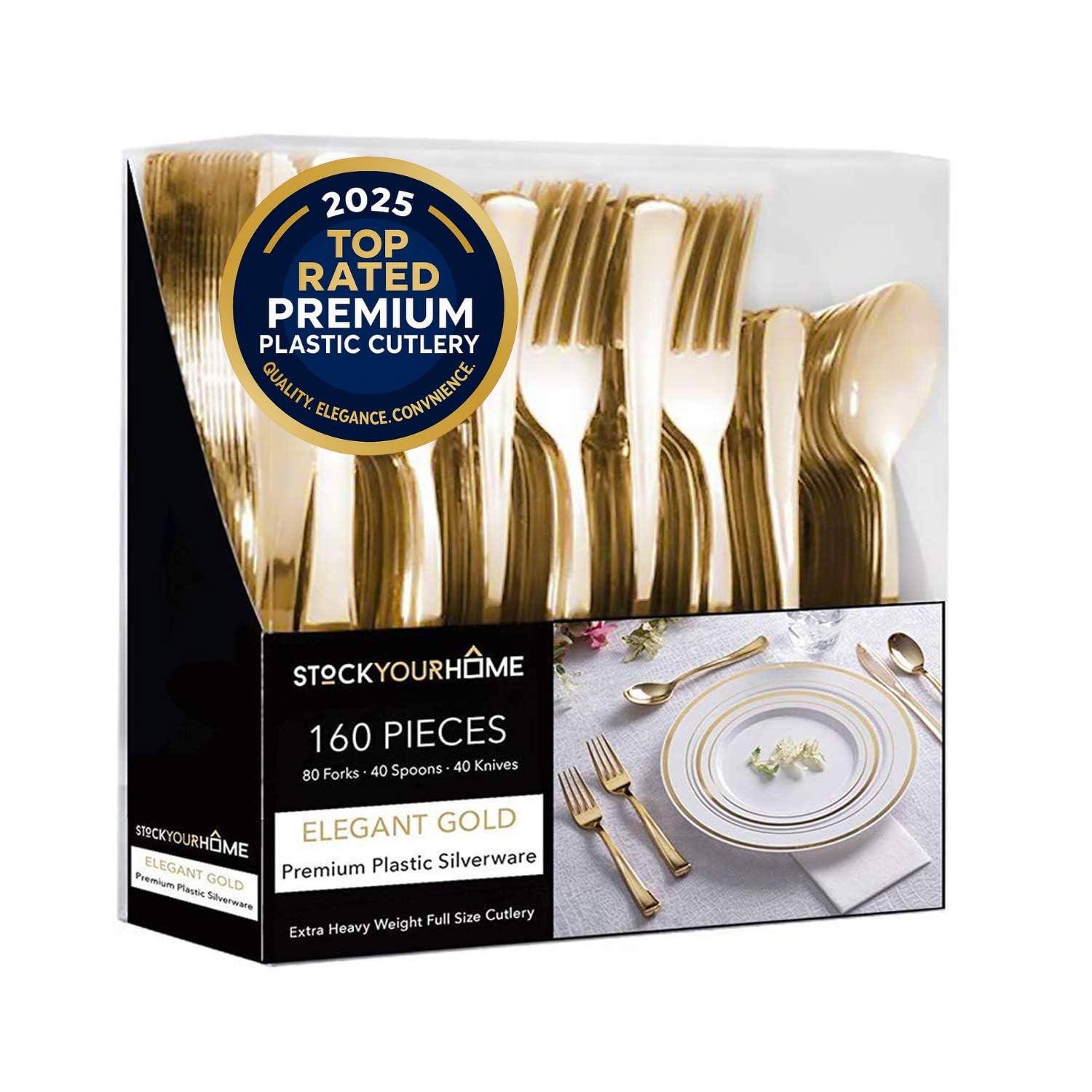 Stock Your Home Gold Plastic Silverware Set 160 Bulk Pack Disposable Cutlery gallery