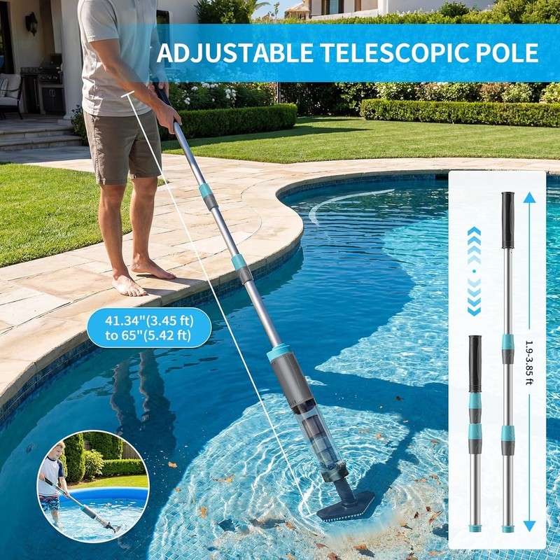 Cordless Handheld Pool Vacuum with LED Light 90 Min Runtime Rechargeable gallery