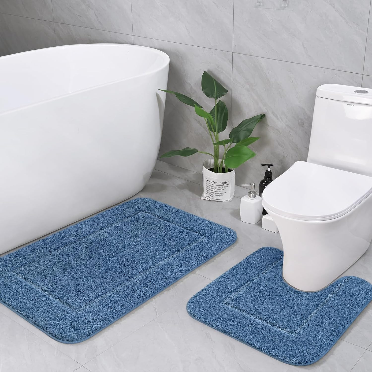 LOCHAS Bathroom Rug Set Blue, Soft Bath Rug Set 2 Piece Set, Toilet Mat U-Shaped gallery