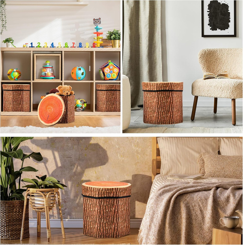 Amylove 3 Pack Tree Stump Storage Stool 12 X 12 Inch Stool Ottoman, Cute Folding gallery