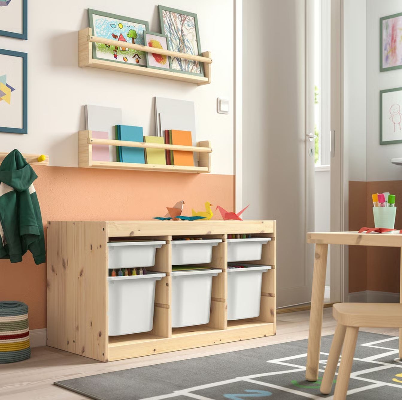 IKEA TROFAST Storage White-Stained Pine/White with Boxes Kids Organizer gallery