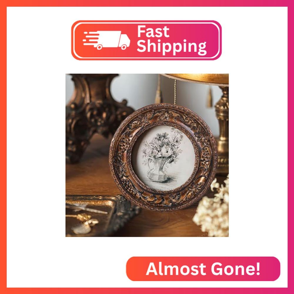 SIKOO 4×4 Vintage Picture Frame Antique Round Picture Frame Tabletop and Wall Mo gallery