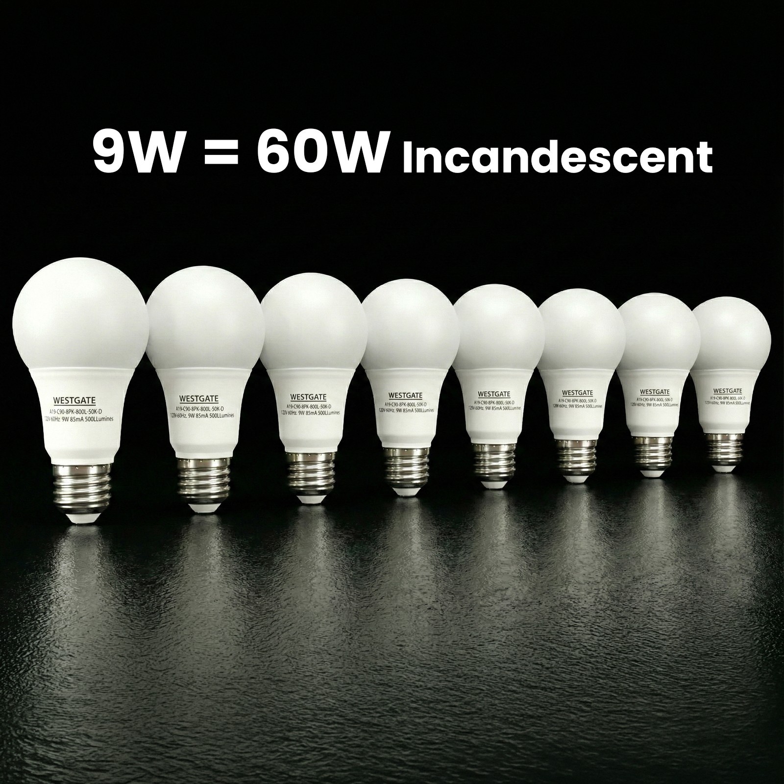 8 Pack - A19 LED Bulb 5000K Daylight White 9W gallery
