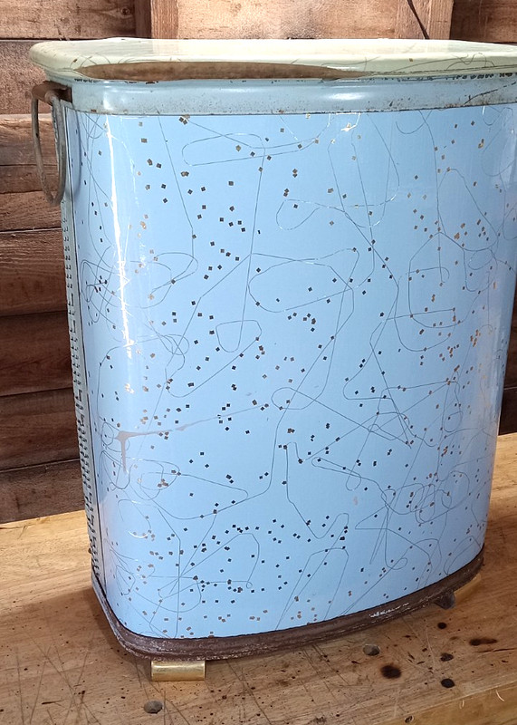 Vtg Laundry Hamper PEARL-WICK Mid Century Modern Atomic Retro Blue Lime gallery