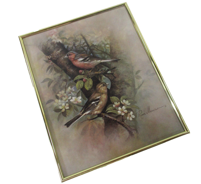 Vintage Ruane Manning Chaffinch Signed Print in Golden Plastic Frame 34cm x 28cm gallery