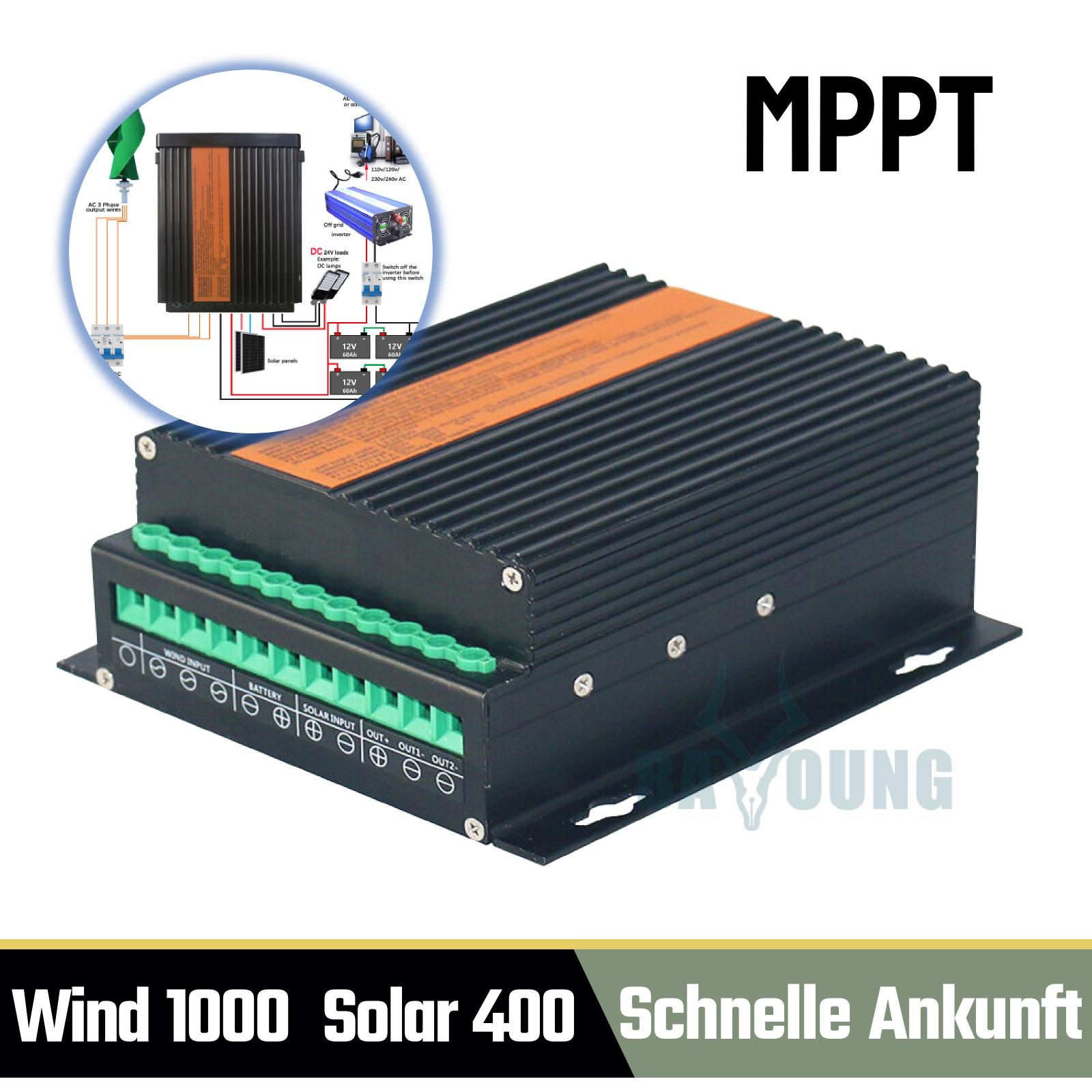 1000W Wind 400W Solar MPPT 12V/24V Wind Turbine Charge Intelligent Controller gallery