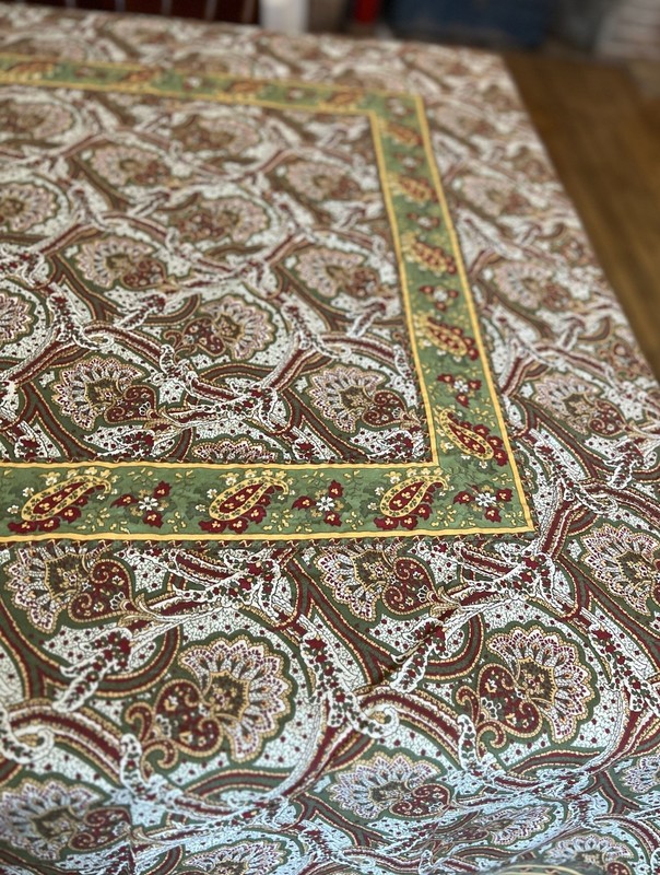 Williams Sonoma Provence Tablecloth Brown Green French Paisley Autumn 70x90 gallery