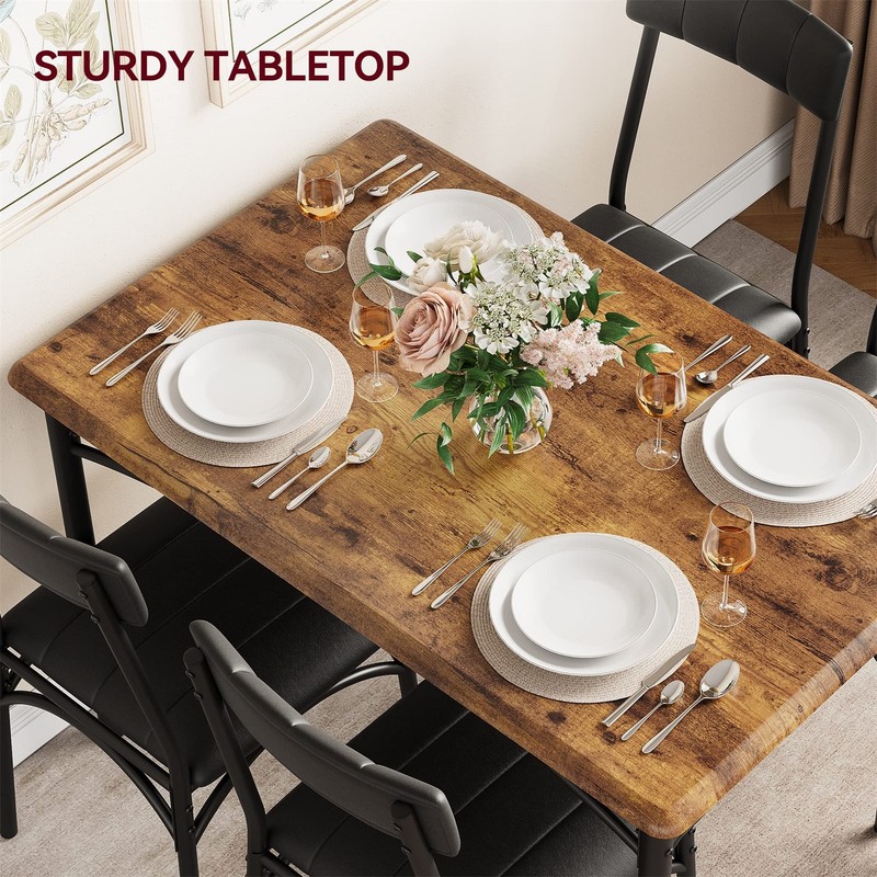 🔥Dining Table Set for 4 Kitchen Table and Chairs Metal and Wood Upholstered Cha gallery