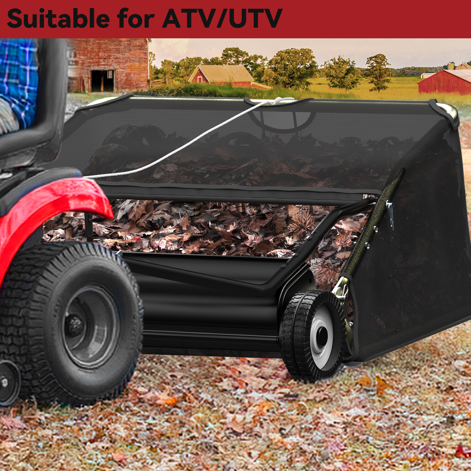 42" Tow Behind Lawn Sweeper Leaf Collector Sweeper for Lawn 20 Cu FT Capacity gallery