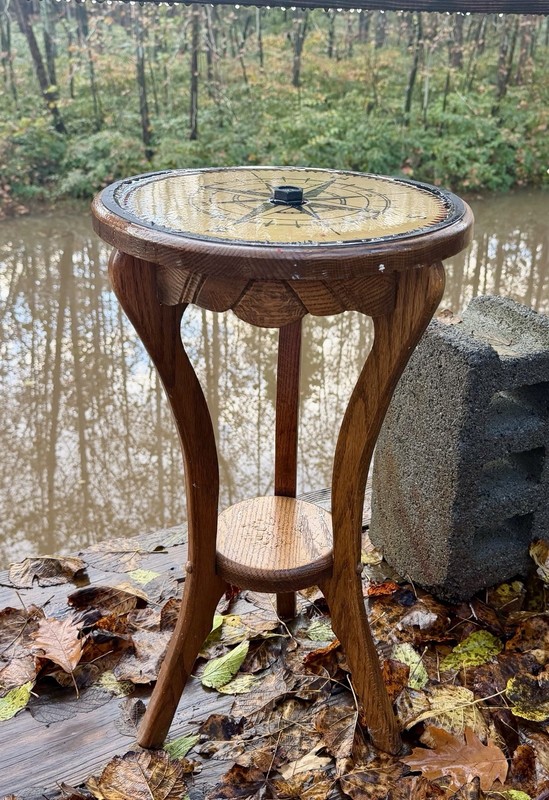 Solid Wood Side Table, Handmade With 12” Miter Saw Blade, Epoxy, Laser Engraver gallery