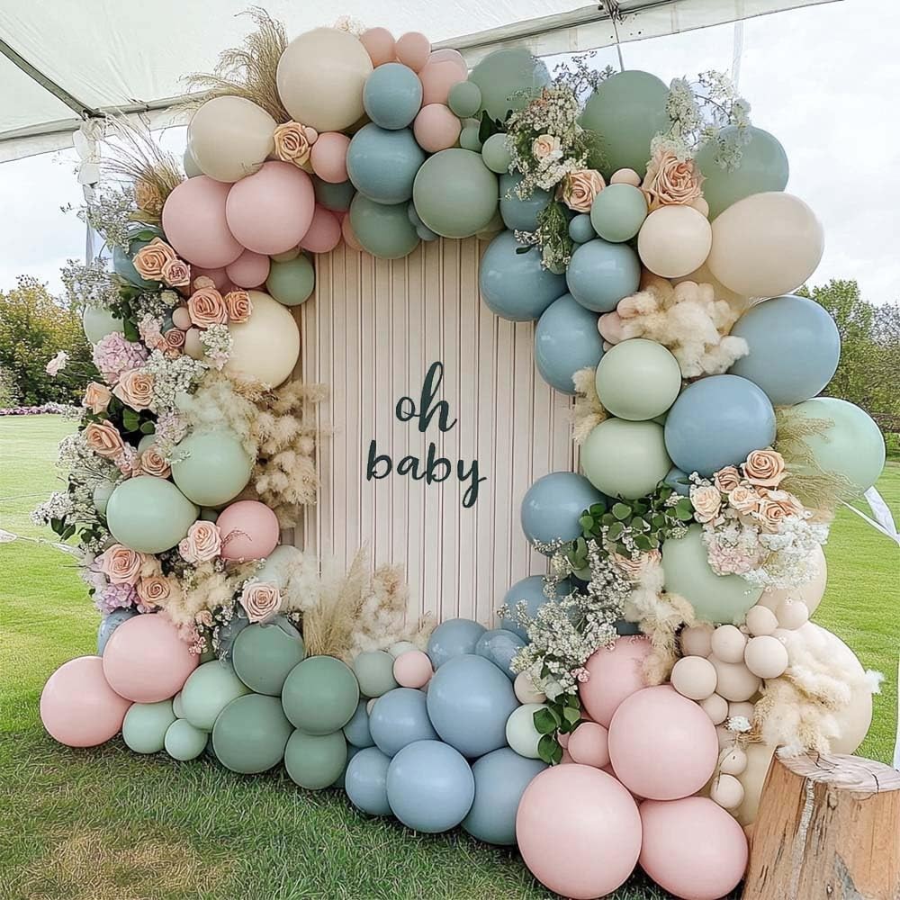 Dusty Green Pink Blue Balloon Arch Double Pastel Pink Dusty Blue Light Sage G... gallery