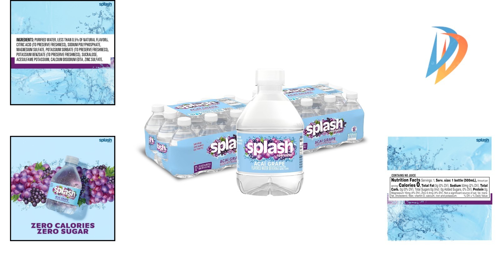 Electrolyte-Infused Splash Blast Acai Grape Water, 8 Fl Oz, 24 Mini Bottles gallery