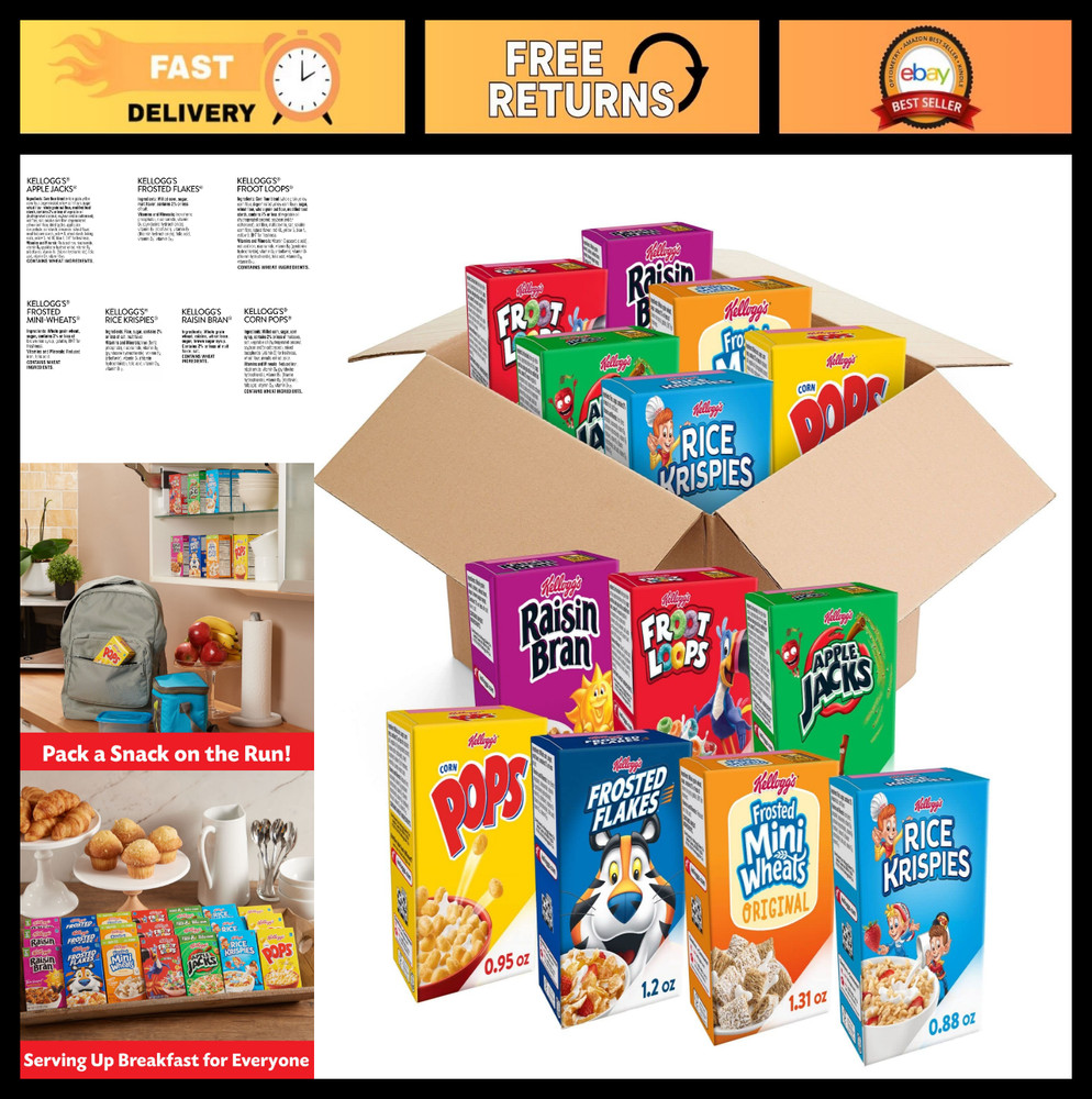 Bulk Cold Breakfast Cereal Variety Pack - 48 Kid-Friendly Snack Boxes, Pantry St