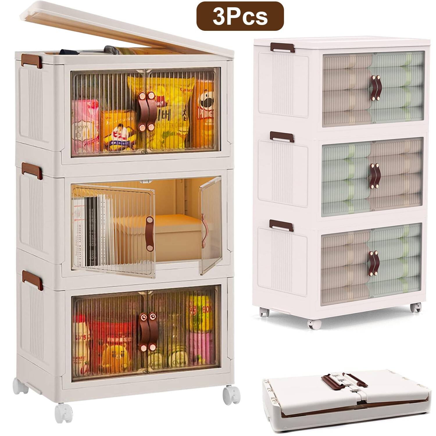 3 Pack 16 Gallon Stackable Storage Bins with Lids & Doors Closet Organizers Box gallery