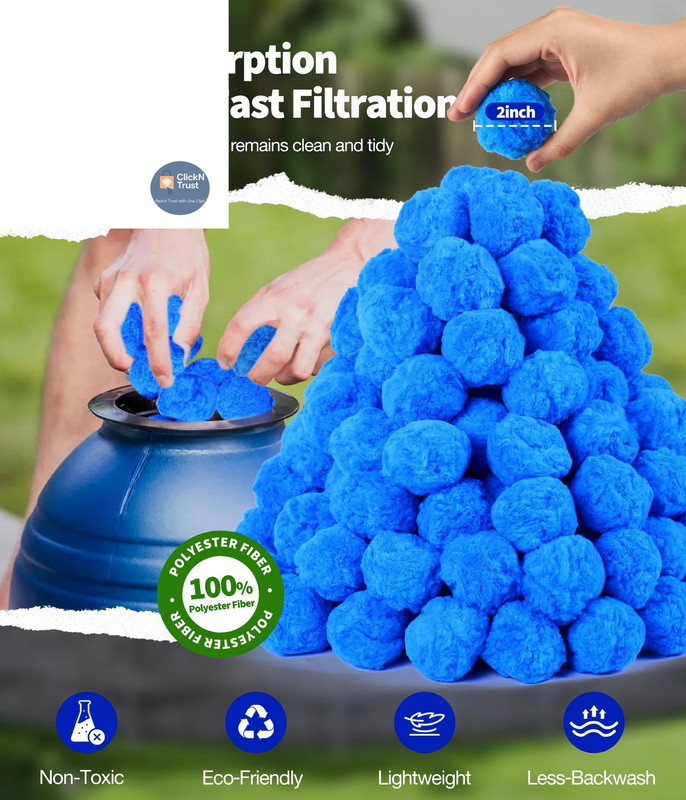 BluClear 3.5 lbs Pool Filter Balls for Sand Pump, Reusable Blue Royal gallery