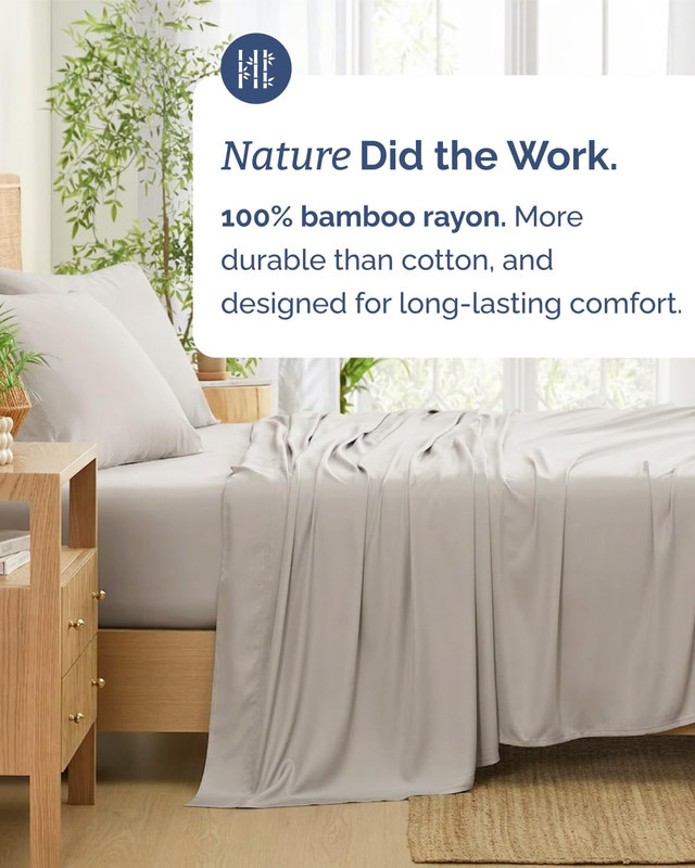 Cooling Split King Bed Sheets - 100% Bamboo Rayon - Ultra Soft Luxury Set gallery