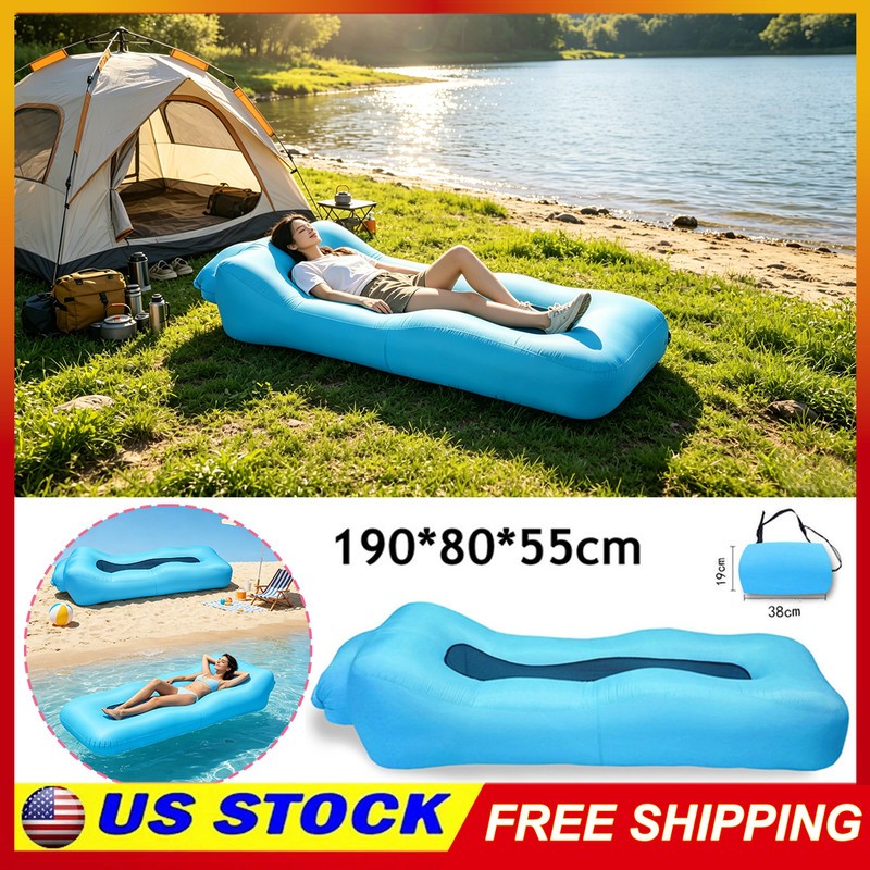 Air Sofa Lazy Bed Inflatable Lounger Travel Cammping Blow Up Beach Chair & Bag gallery
