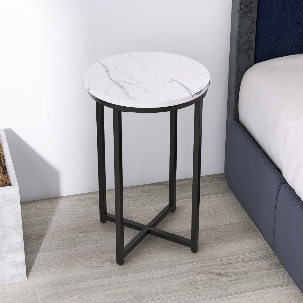 Faux Marble End/Side Table With MDF Top & Metal Frame For Any Small Space gallery