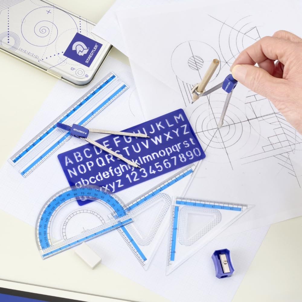 STAEDTLER 10-Piece Math Set with Metal Compass, 6" Ruler Compact, Multicolor gallery