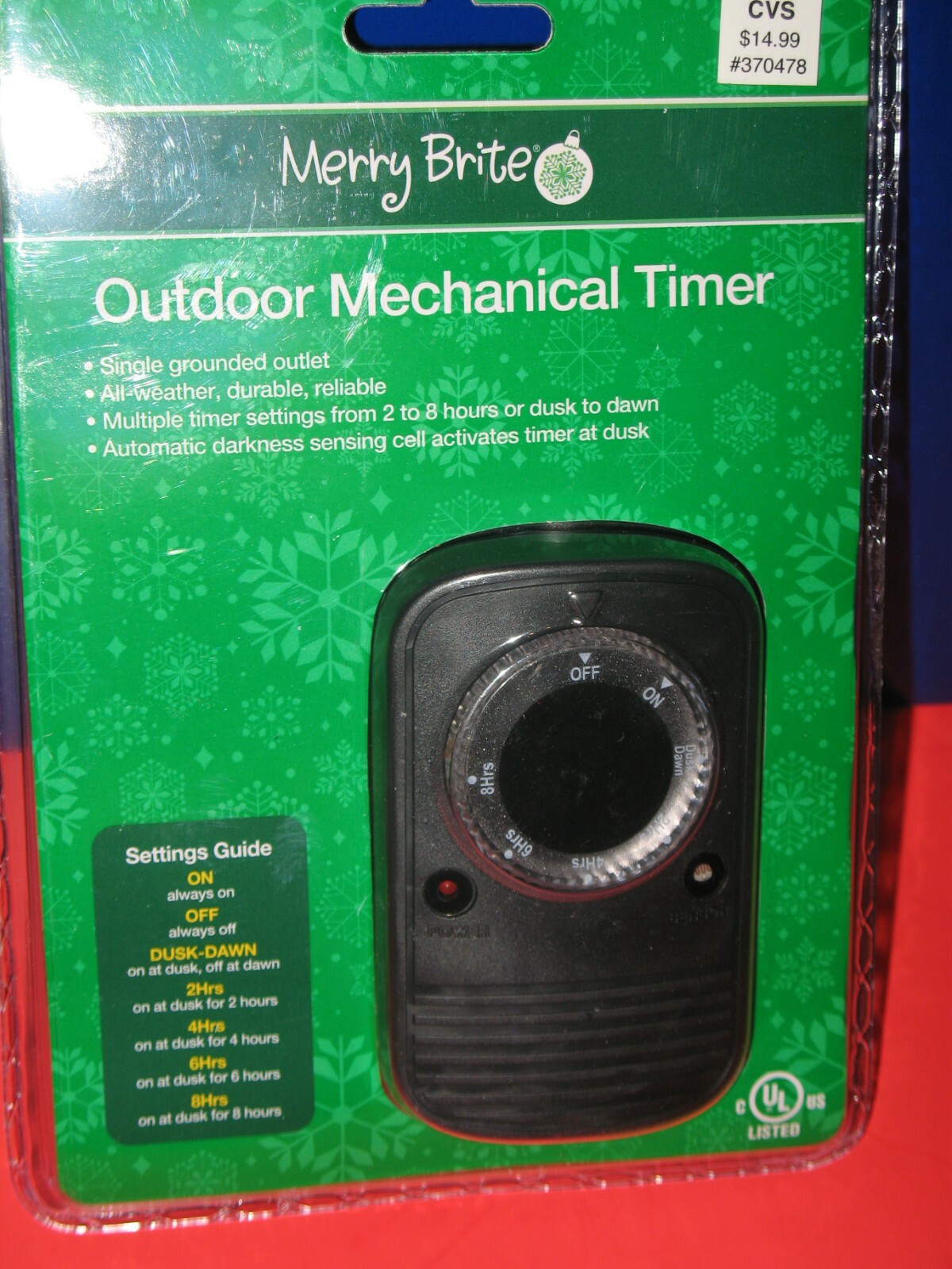 Merry Brite Mechanical Timer All Weather outdoor 2-8 Hours setting options gallery