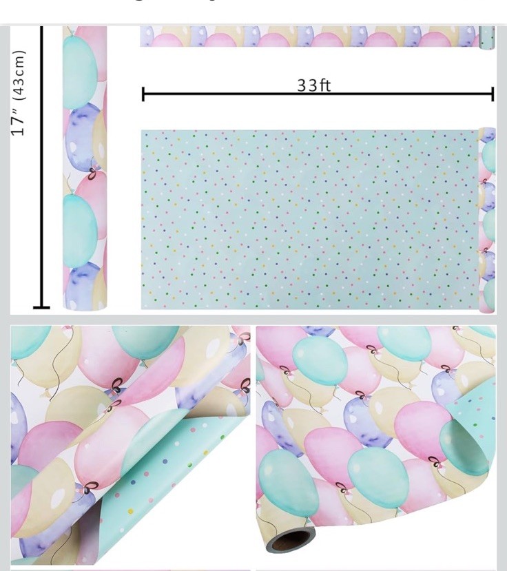 Reversible Baby Shower Wrapping Paper Roll - 17 Inches X 33 Feet Balloons gallery