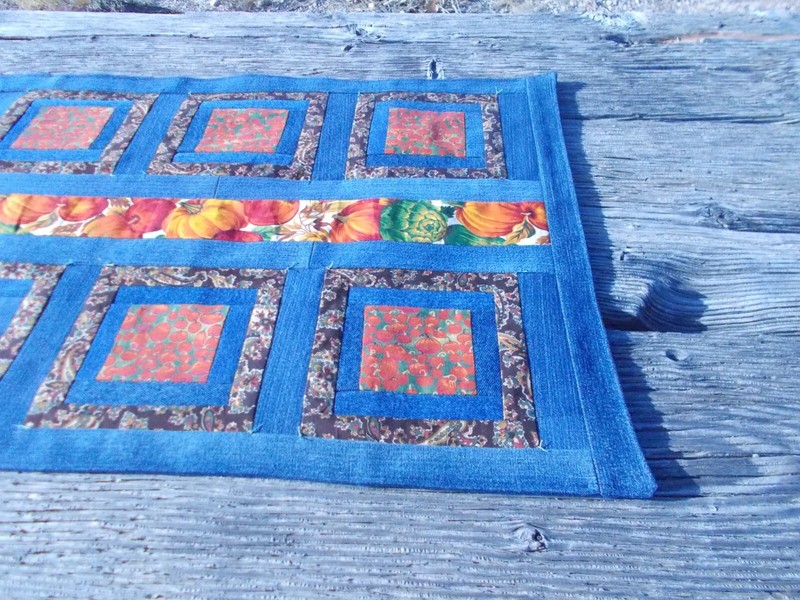 Rustic Denim Table Runner Fall Thanksgiving Vegetables Centerpiece 59"L x 20”W gallery
