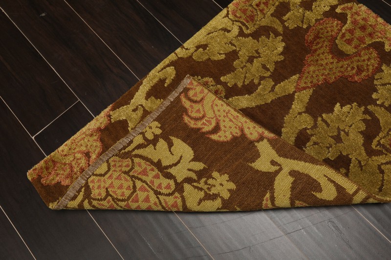2' x 3' Hand Knotted Wool & Silk Baroque High Low pile Tibetan Area Rug Brown2x3 gallery