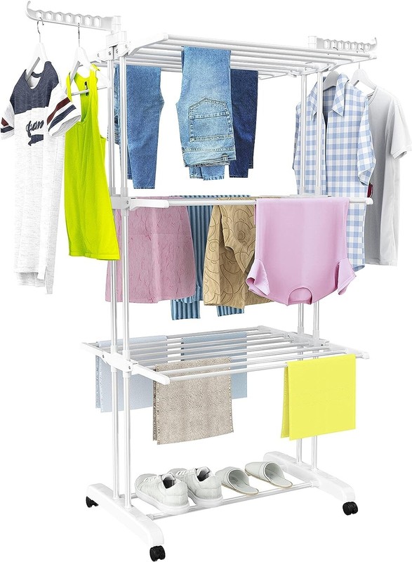 Sturdy Foldable Clothes Drying Rack - Movable - 67.7H x 19.7W x 30L Inches gallery