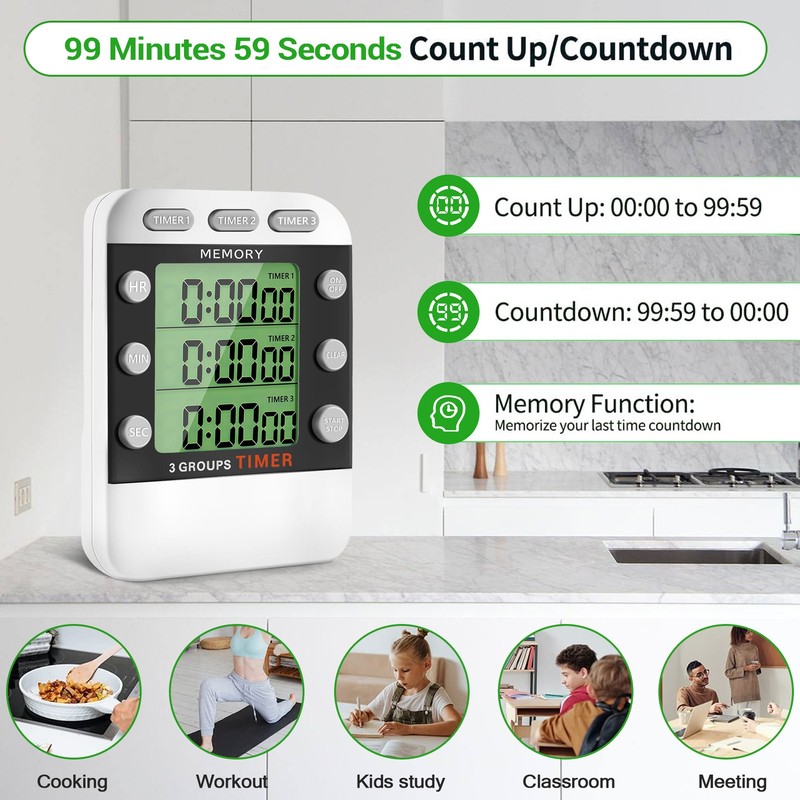 Digital Dual Kitchen Timer, 3 Channels Count /Down Timer, Triple Cooking5880 gallery
