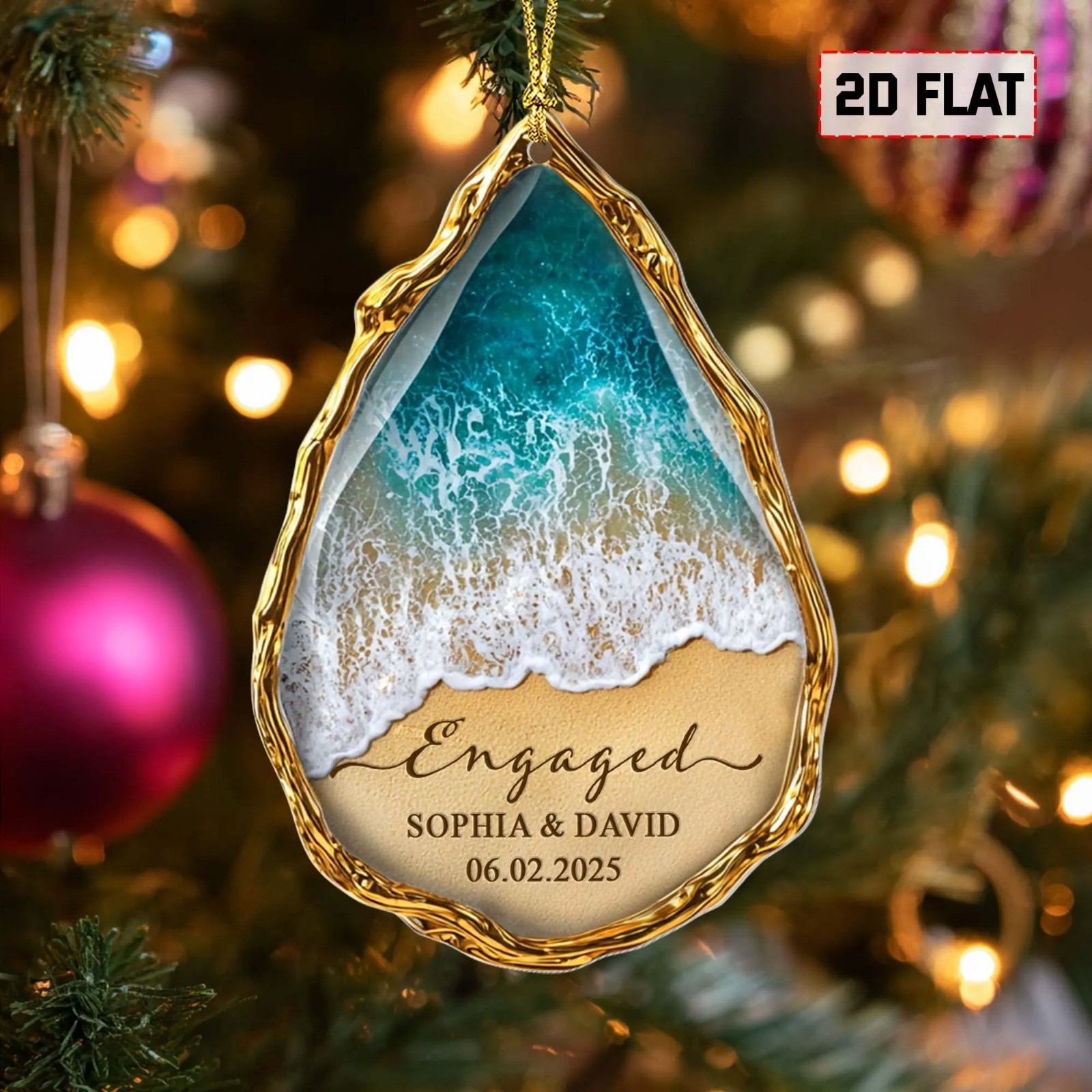 Personalized Engaged Ornament 2025 Beach Engagement Custom Name Ocean Xmas Gift gallery