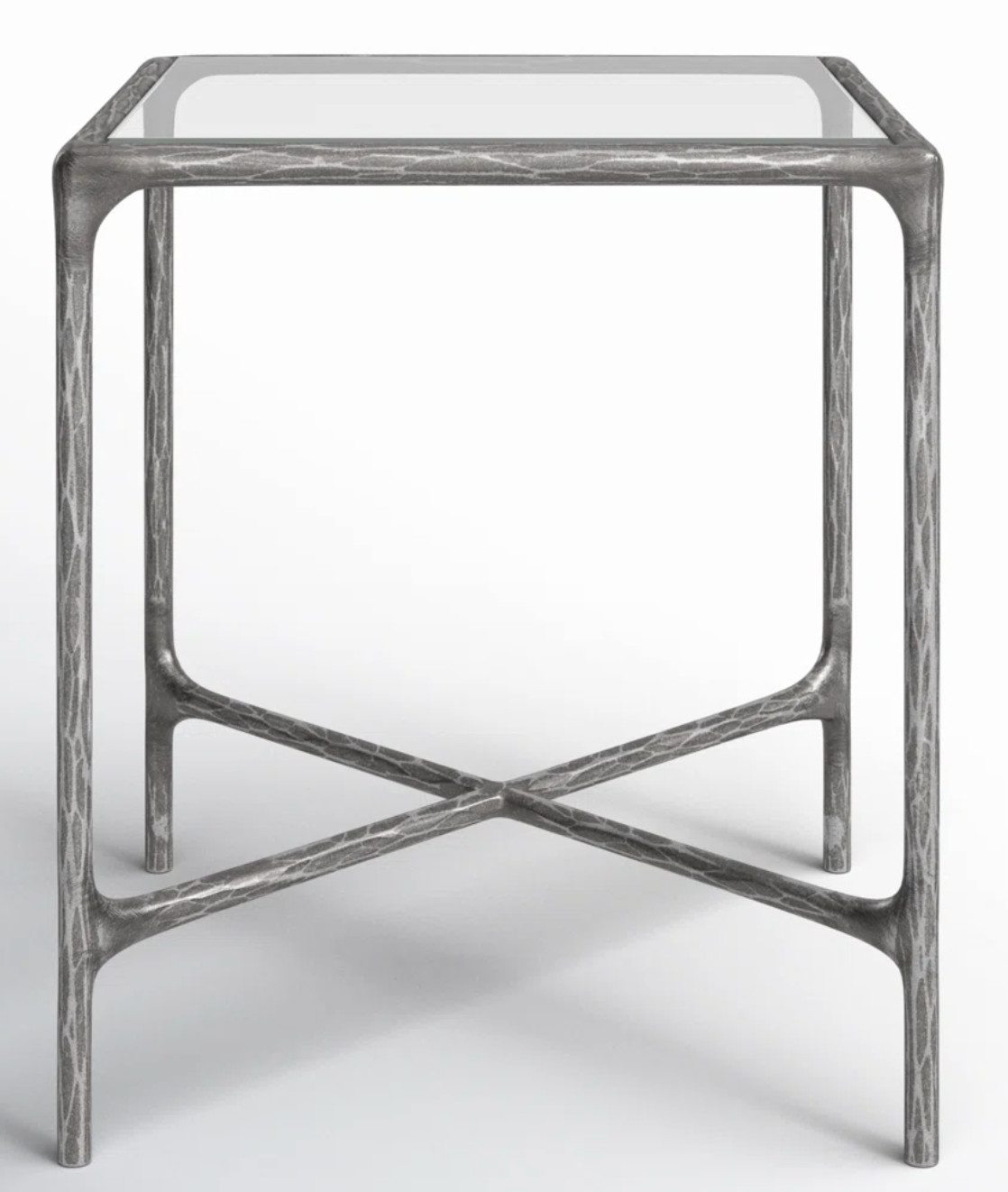 Restoration Forged Iron Hardware Thaddeus Style Square Glass Accent Table gallery