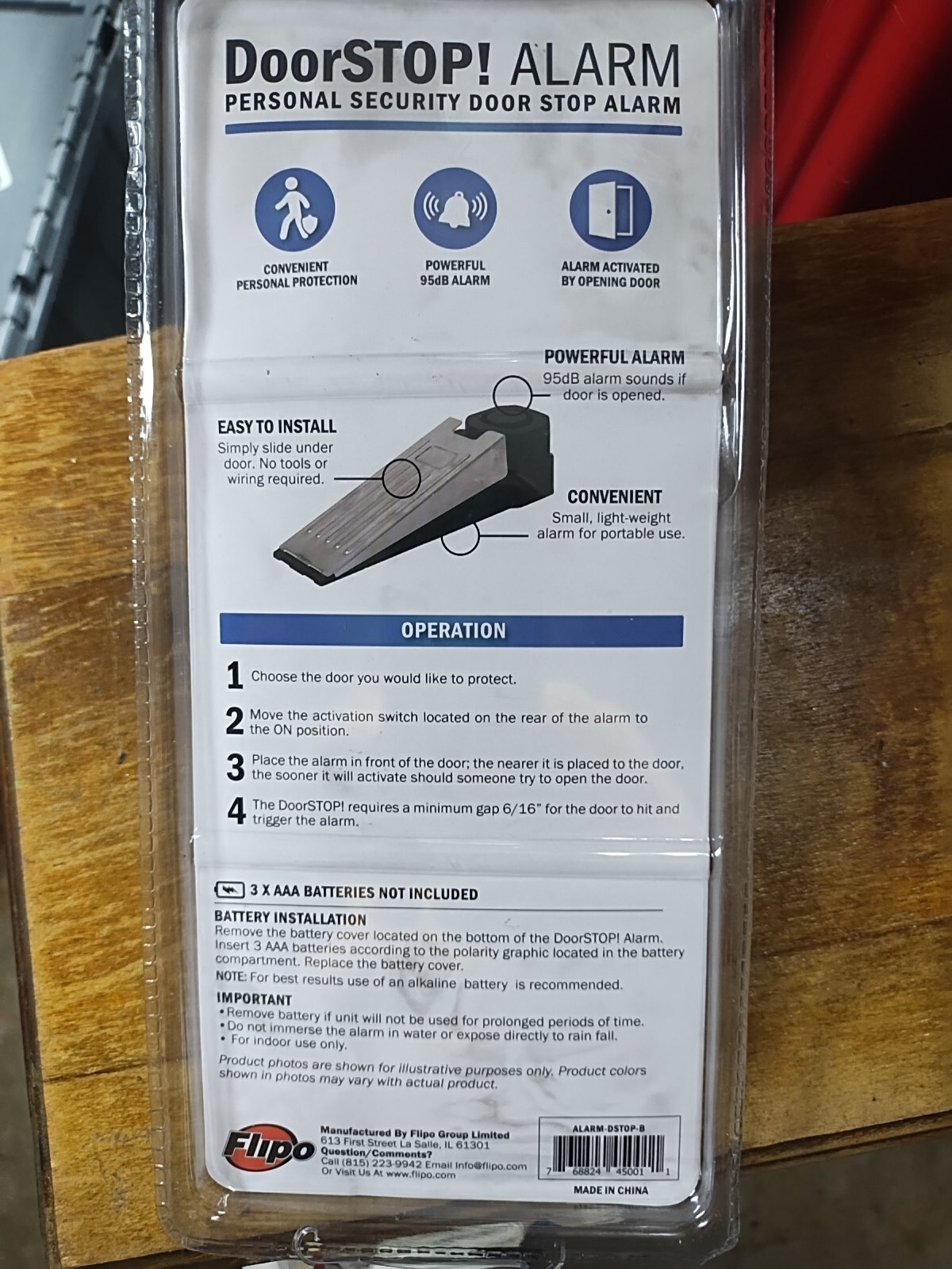 Flipo Security Door STOP Personal Security Door Stop Alarm 95dB Battery Operated gallery