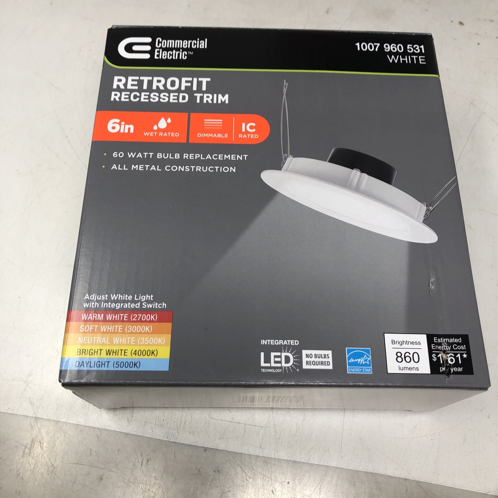 Commercial Electric LED 6 inch White Retrofit recessed trim {1007-960-531} QTY:4 gallery