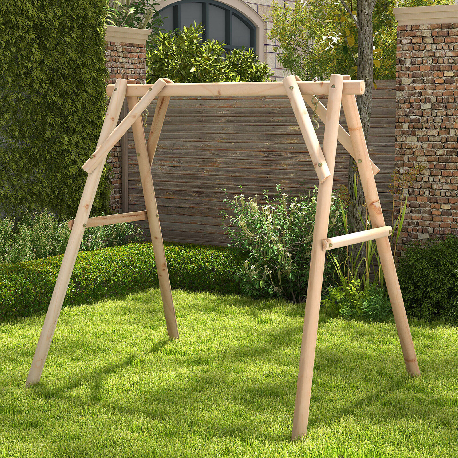 Wooden Swing Frame 67" Solid Wood Heavy Duty A-Frame Stand with Bars Porch Lawn gallery