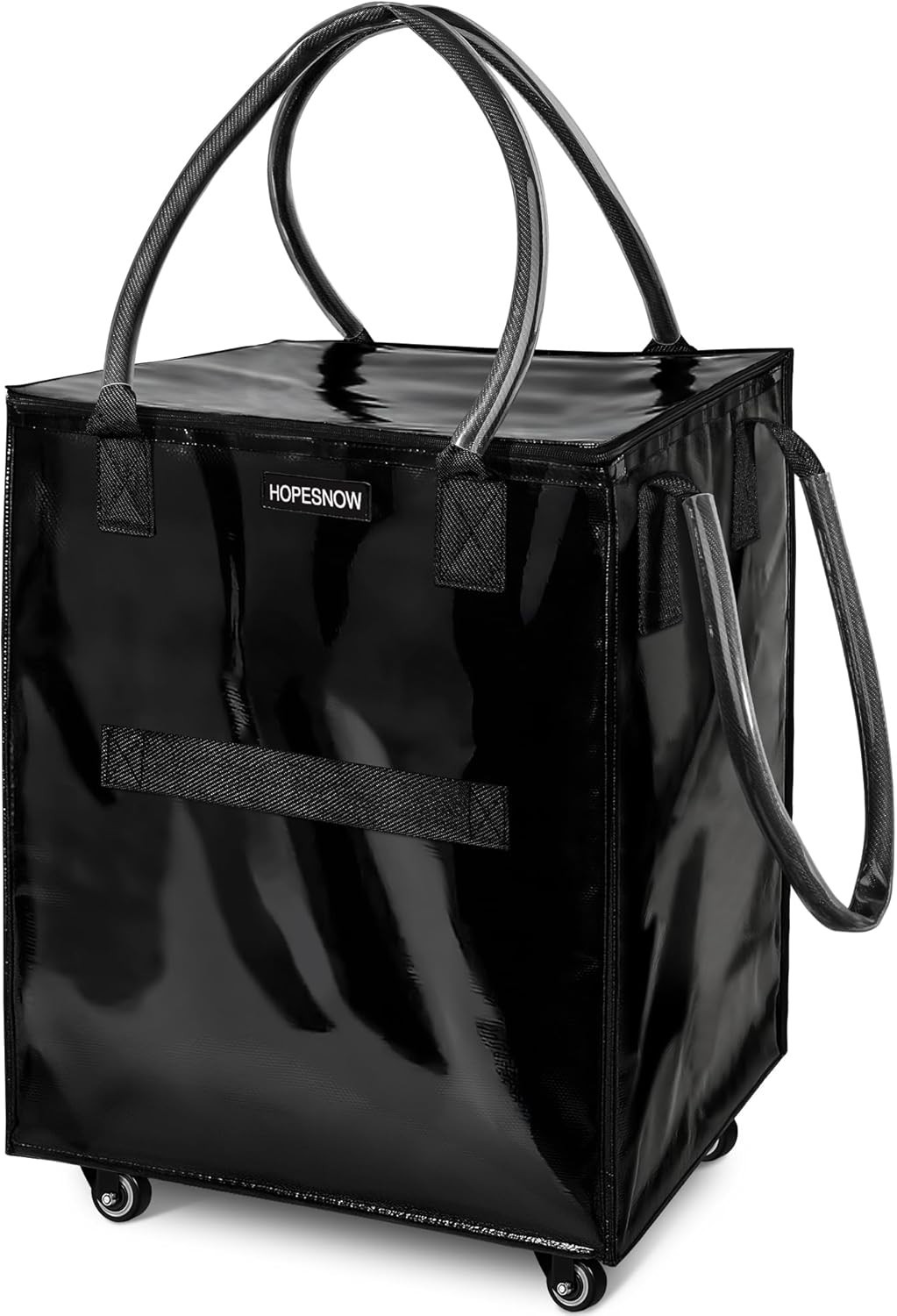 Large Reusable Grocery Bag on Wheels Foldable Rolling Tote with Handle – Black gallery