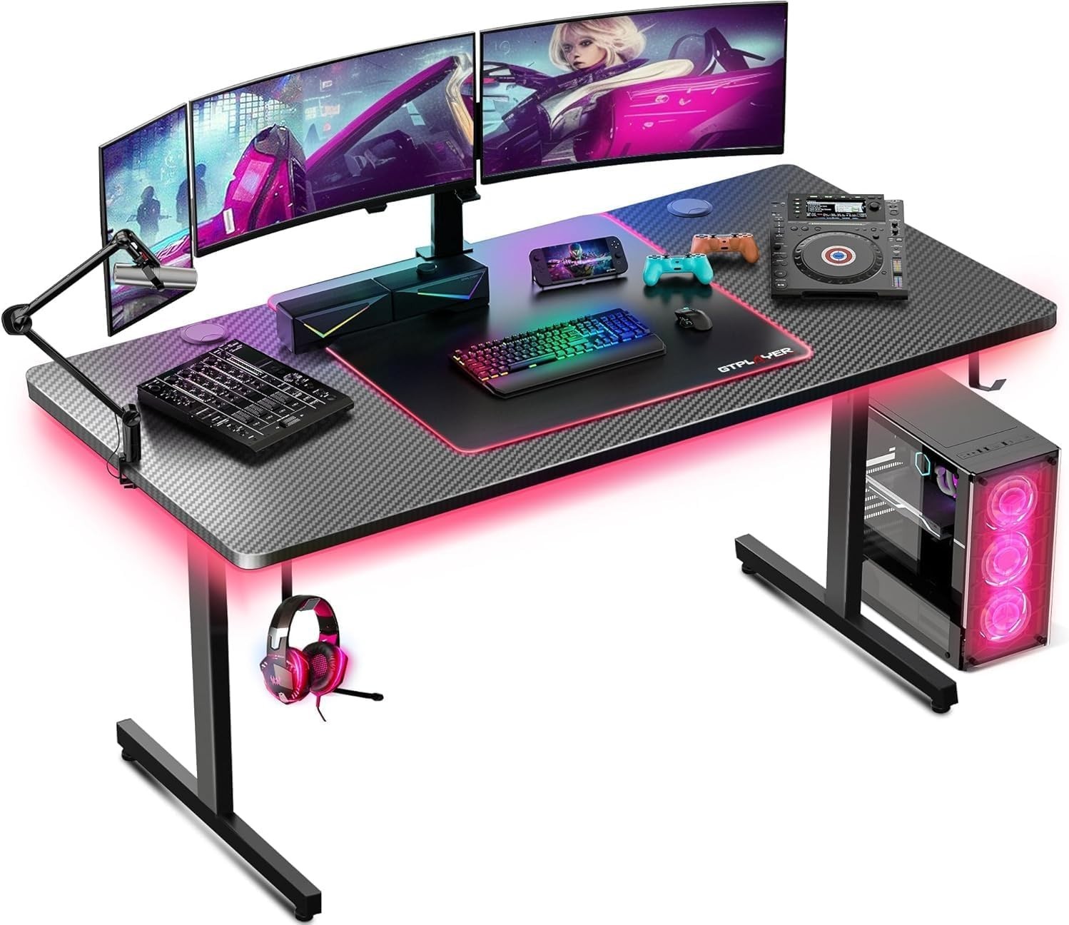 55 Inch Gaming Desk with LED Lights, Large Computer Desk with Mouse Pad for Home gallery