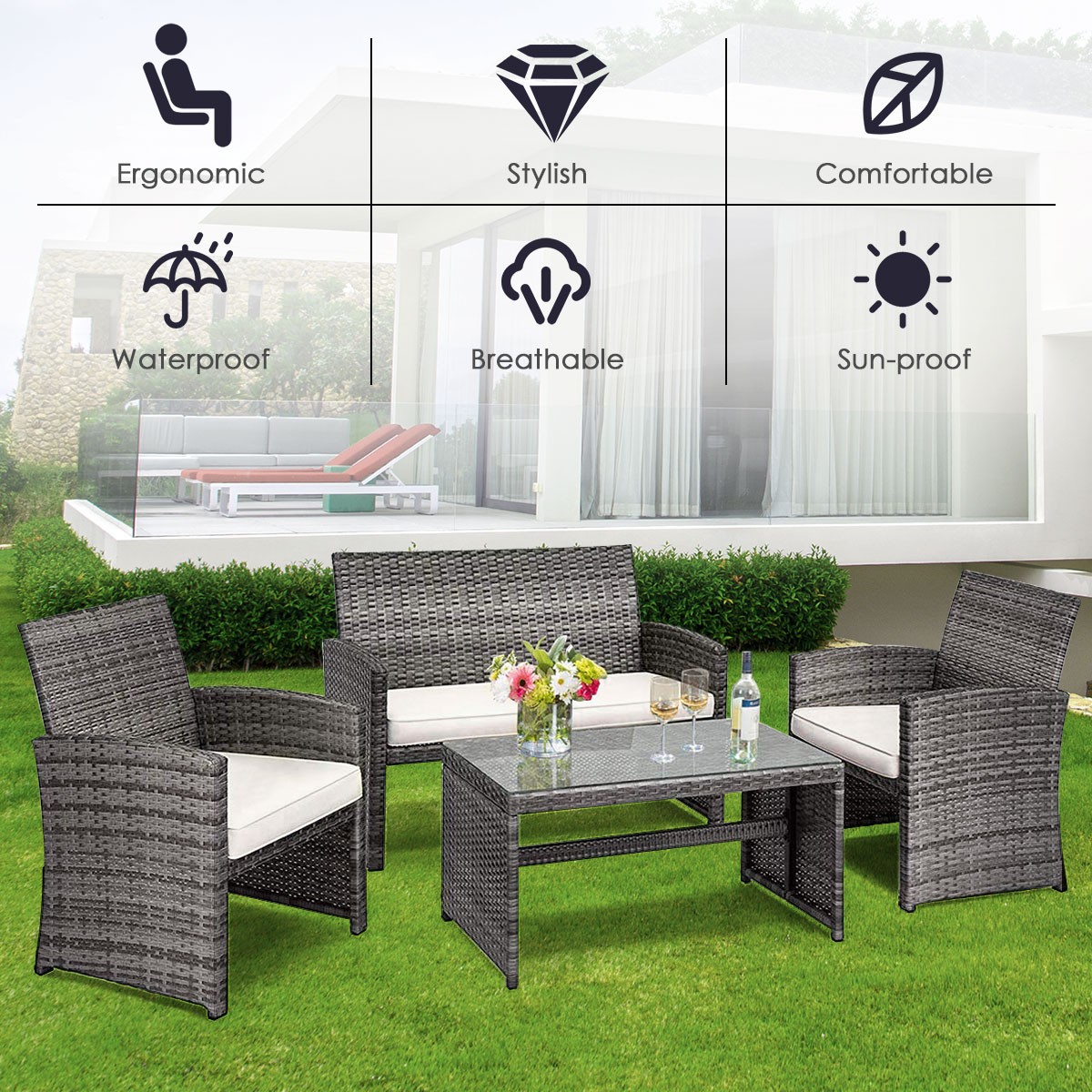 8 PC Outdoor Rattan Sofa Set Patio PE Cushioned Couch Loveseat Wicker Furniture gallery