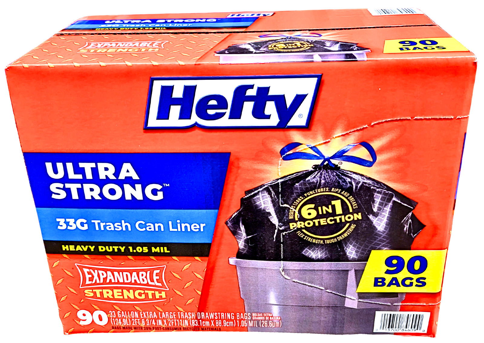 Hefty Ultra Strong Drawstring Trash Bags Unscented 33 Gal 90 Count gallery