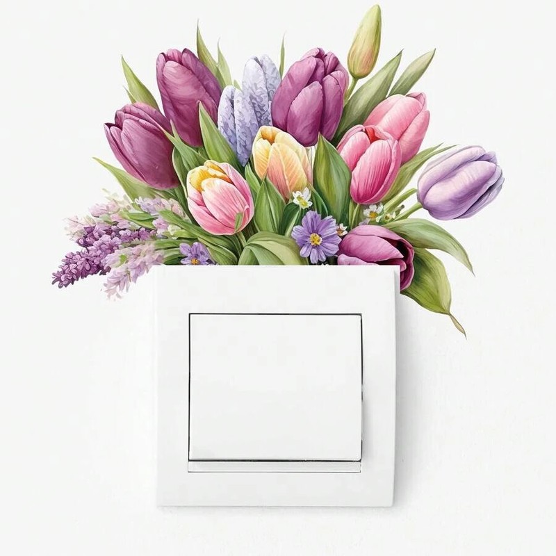 4 Pcs Wall Decals Creative Tulip Switch Removable Flower Switch Leaf Stickers gallery