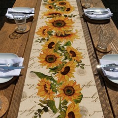 Fall Sunflowers Table Runner, Vintage Spring Summer Flower Home Kitchen Dining