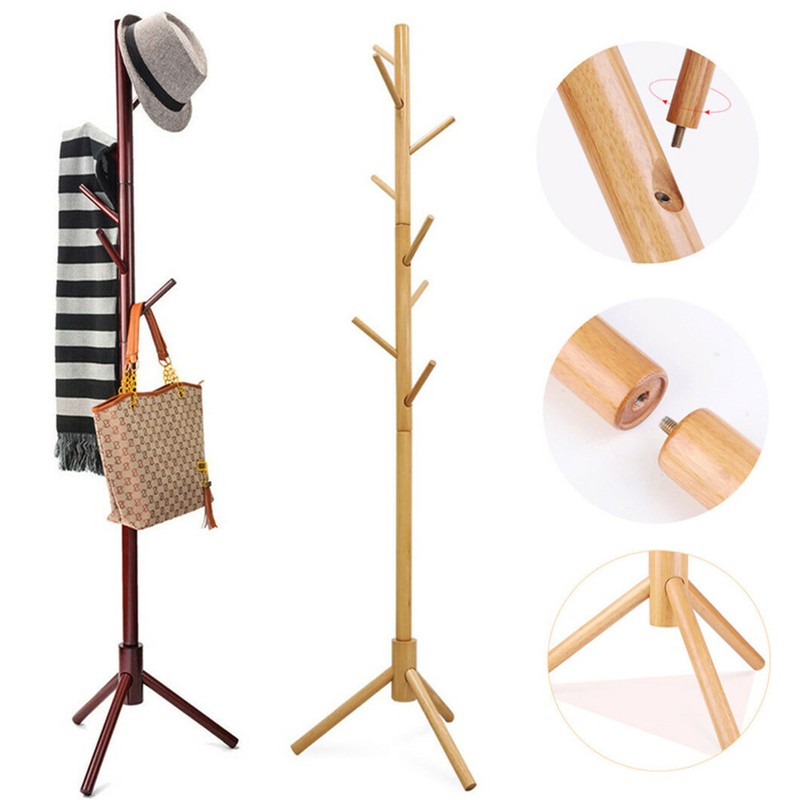 Wooden Standing High-Grade Hat Coat Rack Jacket Bag Hanger Tree Hanging Stand US gallery