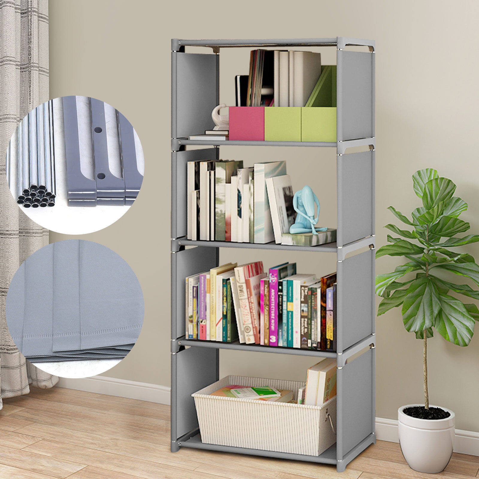4 Tier Bookcase Bookshelf Clothes Storage Shelves Shelving Cabinet Display Rack gallery