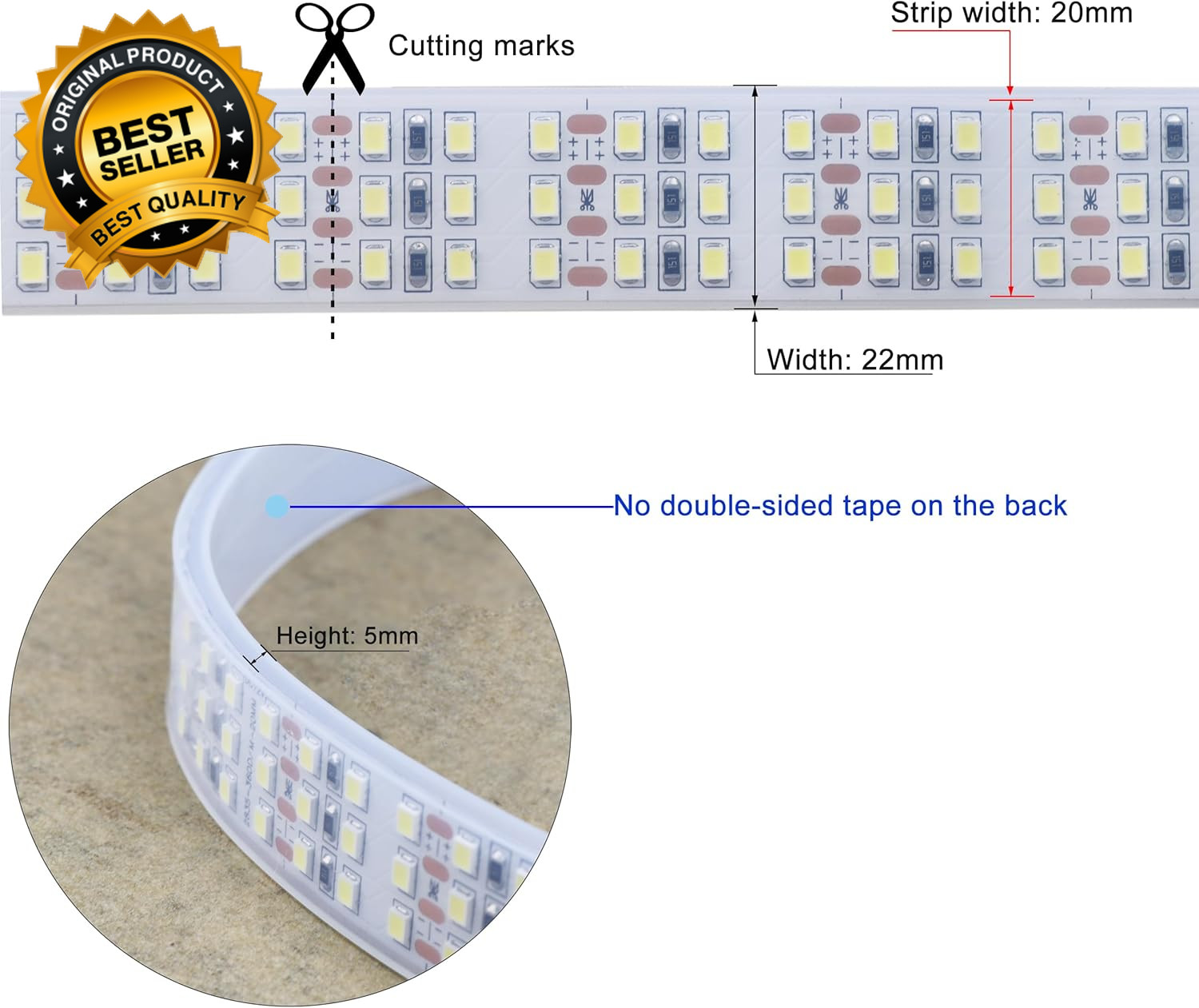 16.4Ft Super Bright Triple Row LED Strip Lights, Daylight White 6000K DC12V 1800 gallery