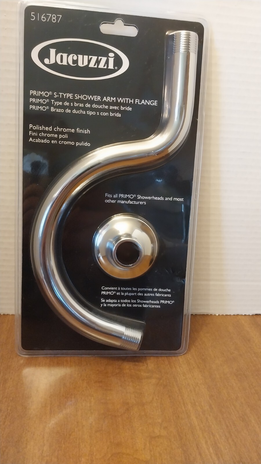 New! Jacuzzi Primo S-Type Shower Arm & Flange - Polished Chrome Finish - 516787 gallery