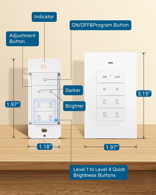 DEWENWIL Wireless Dimmer Switch,Magnetic Remote Control Dimmer Light Switch gallery