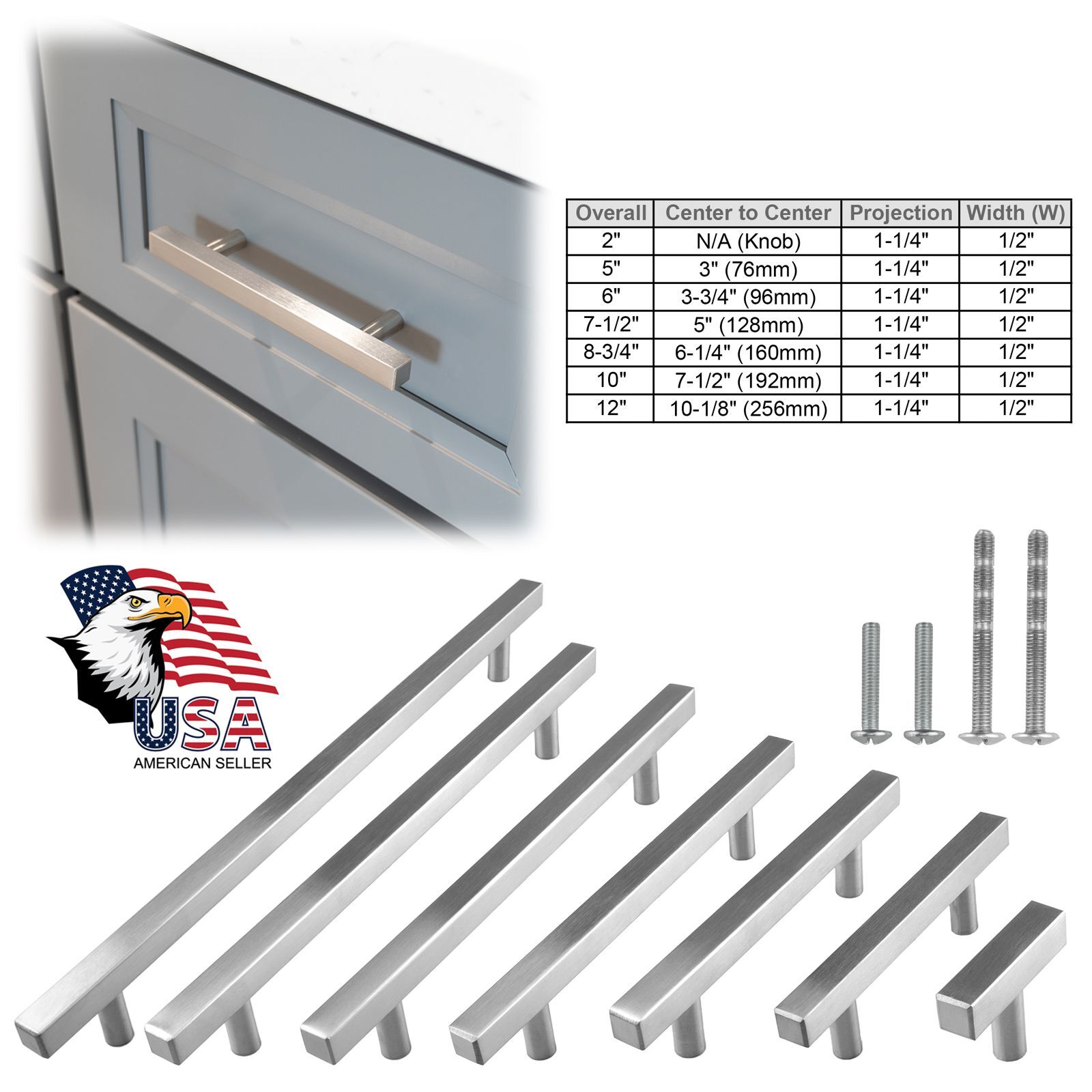 Brushed Nickel Modern Kitchen Cabinet Handles Drawers Pulls Knob Stainless Steel gallery