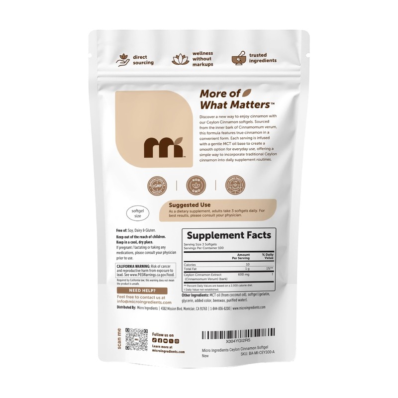 Micro Ingredients Ceylon Cinnamon, 300 Softgels | 300 Count (Pack of 1) gallery