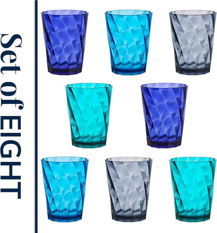 Optix Plastic Reusable Drinking Glasses (Set of 8) 14Oz Rocks Cups in Coastal Co gallery