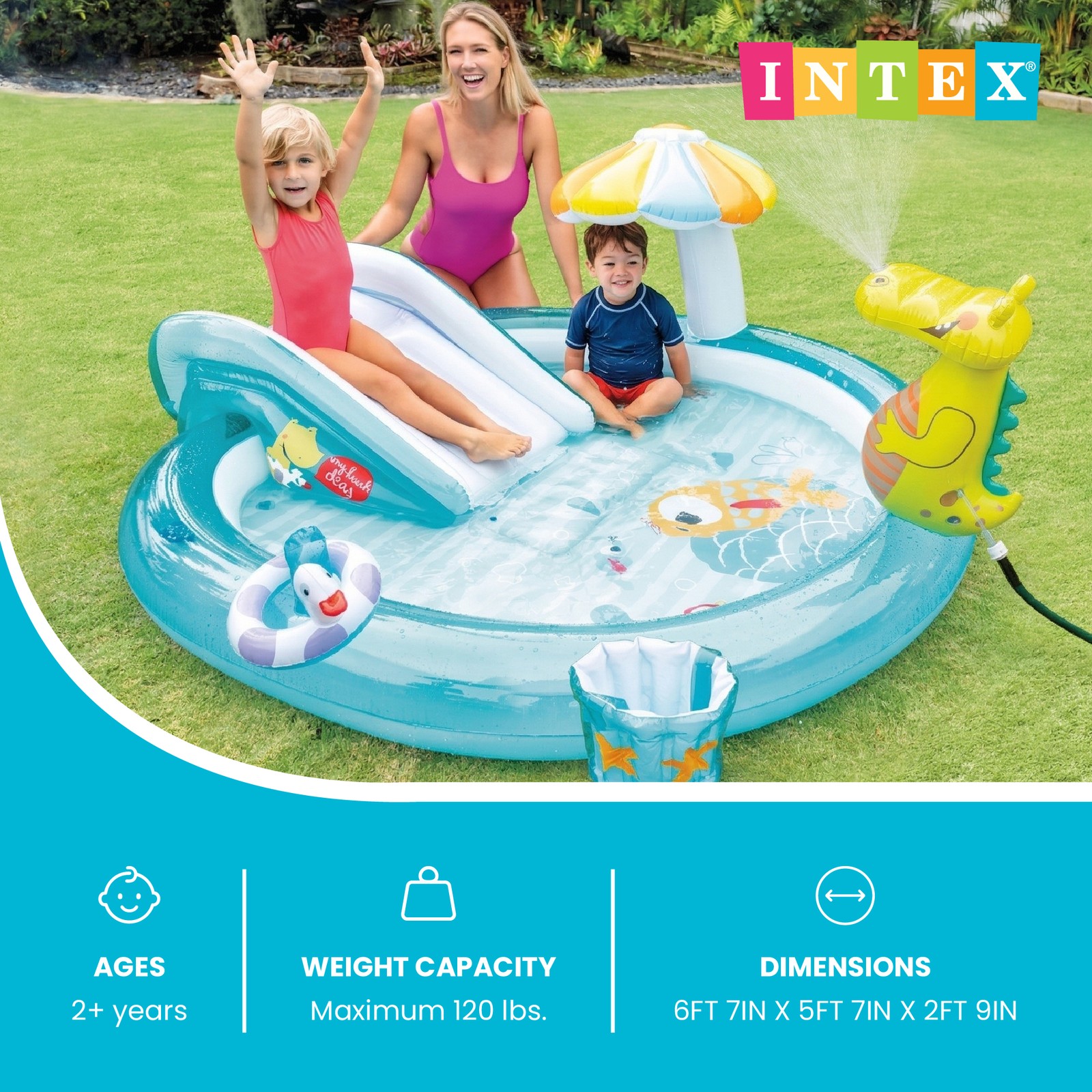Intex 57165EP Gator Outdoor Inflatable Kiddie Pool Water Play Center with Slide gallery